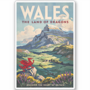 Pegatina Ilustración de dragón de Gales Arte de viaje vinta