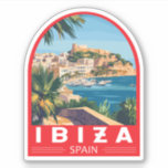 Pegatina Ilustracion de España de Ibiza Viajes de arte<br><div class="desc">Diseño de viaje vector retro de Ibiza. Ibiza es una de las islas Baleares,  un archipiélago de España en el Mar Mediterráneo.</div>