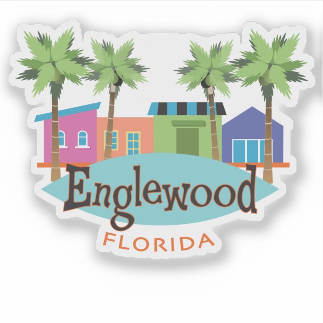 Pegatina Ilustracion de estilo retro Englewood Florida (Anverso)