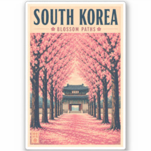 Pegatina Ilustración de flor de cerezo de Corea del Sur Art