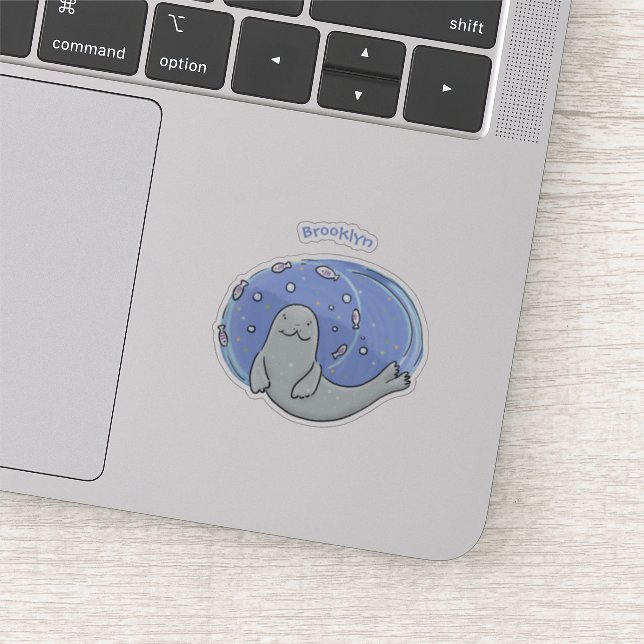 Pegatina Ilustracion de foca feliz y personalizado de pesca (Detalle)