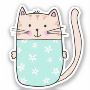 Pegatina Ilustracion de gato floral