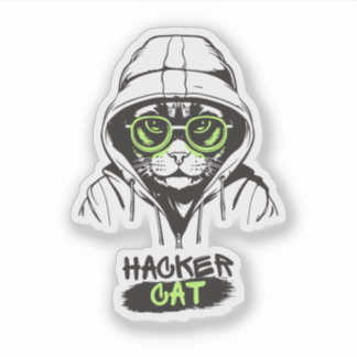 Pegatina Ilustración de gato hacker lindo – Regalo de ciber
