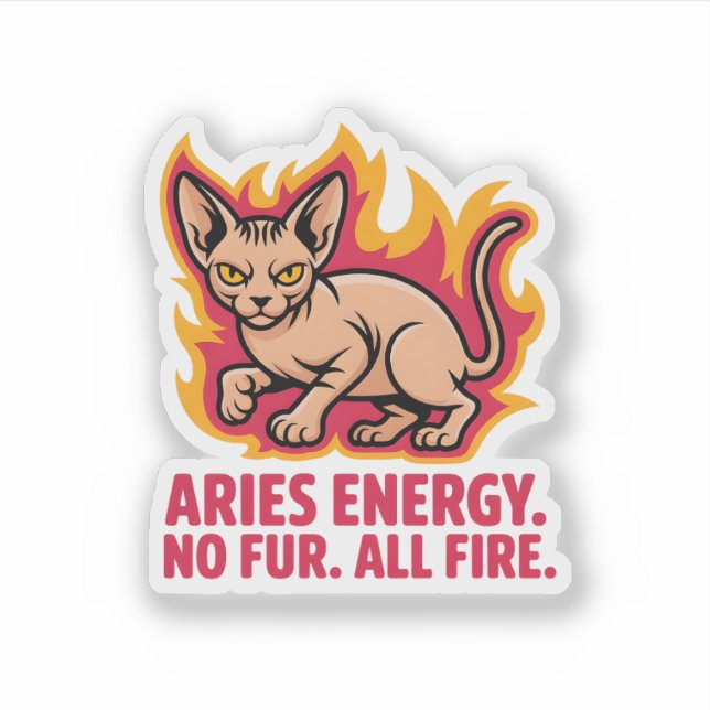 Pegatina Ilustración de gato sphynx de fuego de Aries Energ (Anverso)