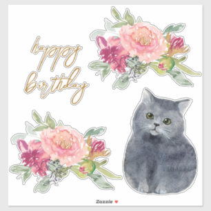 Pegatina Ilustracion de gatos con amor Fiesta Chica de cump