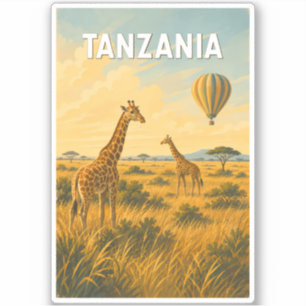 Pegatina Ilustración de globo aerostático de Tanzania Arte