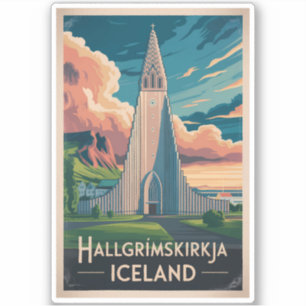 Pegatina Ilustración de Hallgrimskirkja en Islandia Arte de