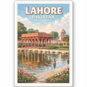 Pegatina Ilustración de jardines de Lahore Pakistán Arte de