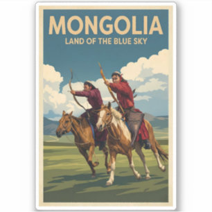 Pegatina Ilustración de jinetes de Mongolia Arte de viaje v