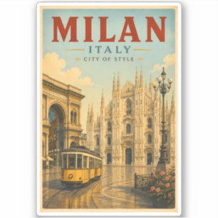 Pegatina Ilustración de la Catedral de Milán Italia Arte de