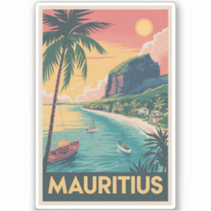 Pegatina Ilustración de la costa de Mauricio Arte de viaje 