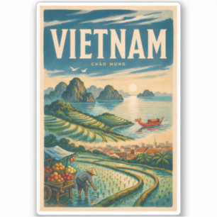 Pegatina Ilustración de la cultura de Vietnam Arte de viaje