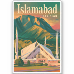 Pegatina Ilustración de la Mezquita Faisal Islamabad Pakist