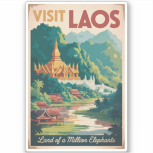 Pegatina Ilustración de Laos Pha That Luang Arte de Viaje