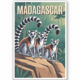 Pegatina Ilustración de lémures de Madagascar Arte de viaje