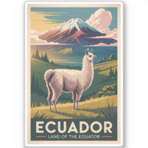Pegatina Ilustración de Llama de Ecuador Arte de Viaje Vint