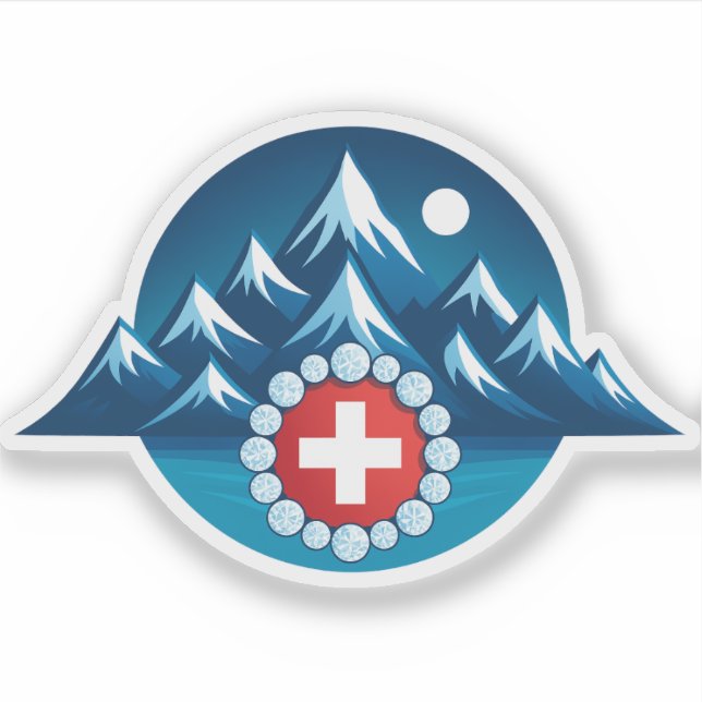 Pegatina Ilustración de los Alpes suizos (Anverso)