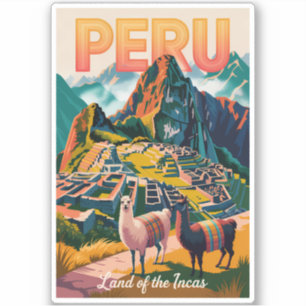 Pegatina Ilustración de Machu Picchu Perú Arte de Viaje Vin