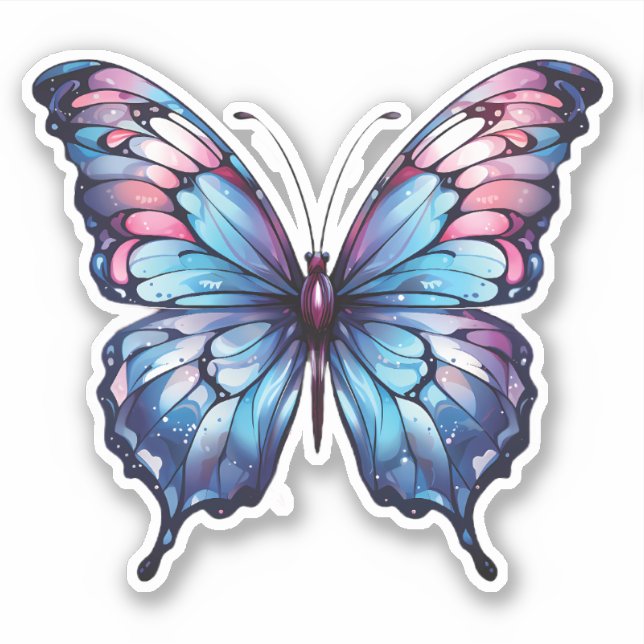 Pegatina Ilustracion de mariposa rosa y azul (Anverso)