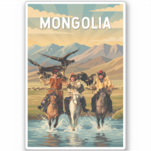 Pegatina Ilustración de Mongolia Arte de Viaje Vintage