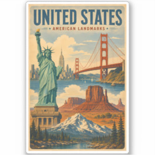 Pegatina Ilustración de monumentos emblemáticos de Estados 