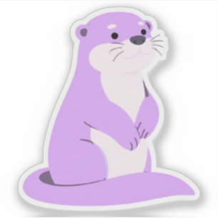 Pegatina Ilustración de nutria lavanda adorable animal Kawa
