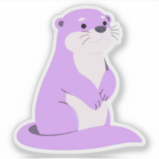 Pegatina Ilustración de nutria lavanda adorable animal Kawa