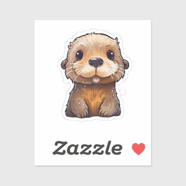 Pegatina ilustracion de nutria personalizado (Hoja)