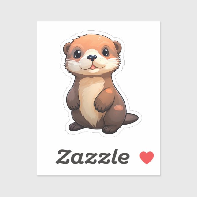 Pegatina ilustracion de nutria personalizado (Hoja)