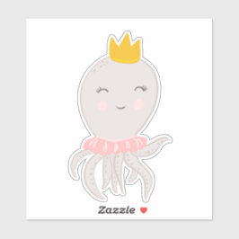 Pegatina Ilustracion de Octapus Adorable con corona