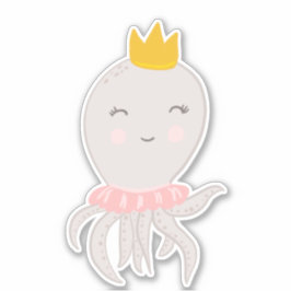 Pegatina Ilustracion de Octapus Adorable con corona