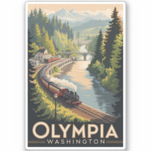 Pegatina Ilustración de Olympia Washington Viajes Arte Vint