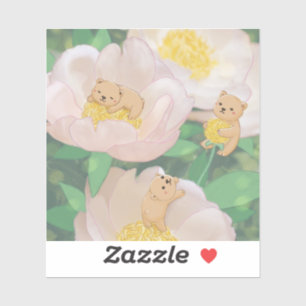Pegatina Ilustración de ositos de peluche y flores