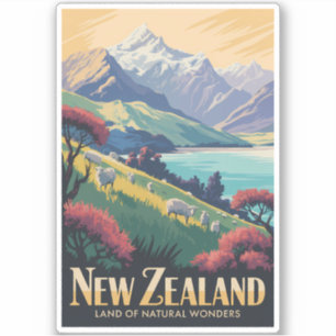 Pegatina Ilustración de ovejas de Nueva Zelanda Arte de via