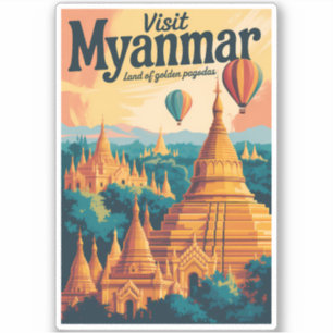 Pegatina Ilustración de pagodas de Myanmar Arte de viaje vi