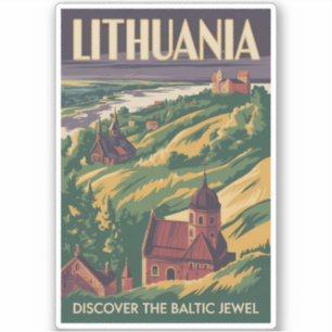 Pegatina Ilustración de paisaje de Lituania Arte de viaje r