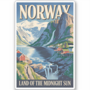 Pegatina Ilustración de paisaje de Noruega Arte de viaje vi