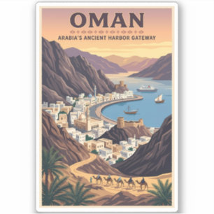 Pegatina Ilustración de paisaje de Omán Arte de viaje vinta