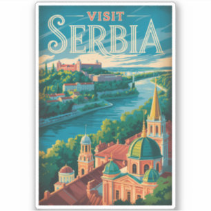 Pegatina Ilustración de paisaje de Serbia Arte de viaje vin