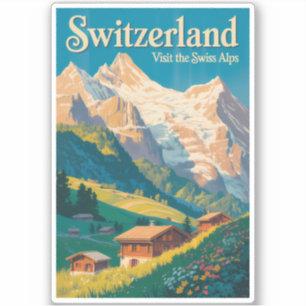 Pegatina Ilustración de paisaje de Suiza Arte de viaje