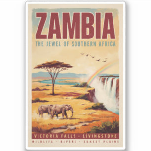 Pegatina Ilustración de paisaje de Zambia Arte de viaje vin