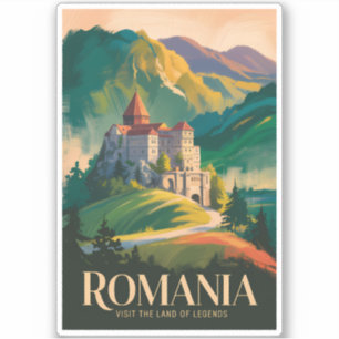 Pegatina Ilustración de paisaje del castillo de Rumania Art