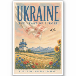 Pegatina Ilustración de paisaje ucraniano de Ucrania Viaje