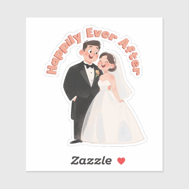 Pegatina Ilustración de Pareja de Novios Felices para Siemp (Hoja)