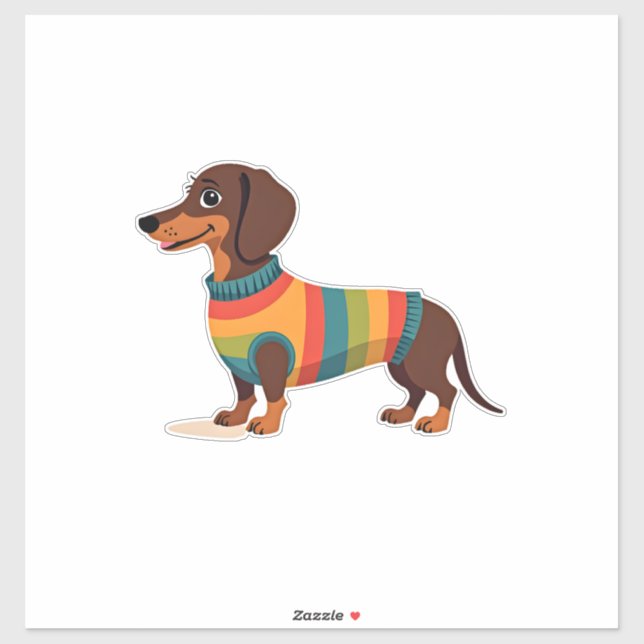 Pegatina Ilustración de perro largo lindo Dachshund suéter  (Hoja)