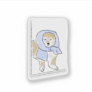 Pegatina Ilustración de perro Shiba Inu acogedor con bufand