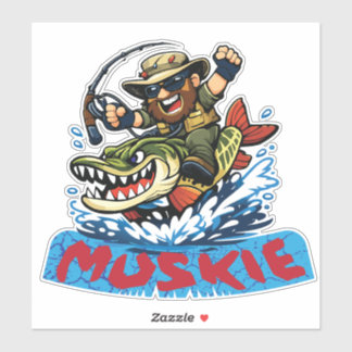 Pegatina Ilustración de pesca de muskí - Pescador montando 
