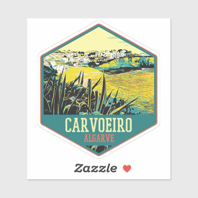Pegatina Ilustracion de playa de Algarve Carvoeiro Portugal (Hoja)
