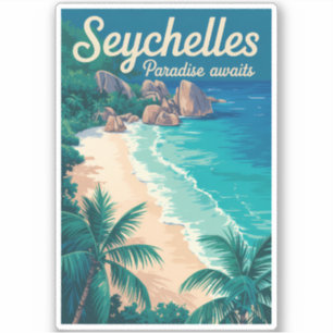 Pegatina Ilustración de playa de Seychelles Arte de viaje v