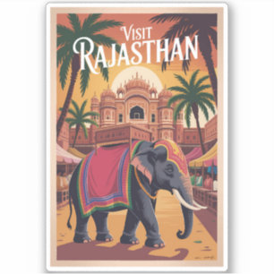 Pegatina Ilustración de Rajasthan India Arte de Viaje Vinta